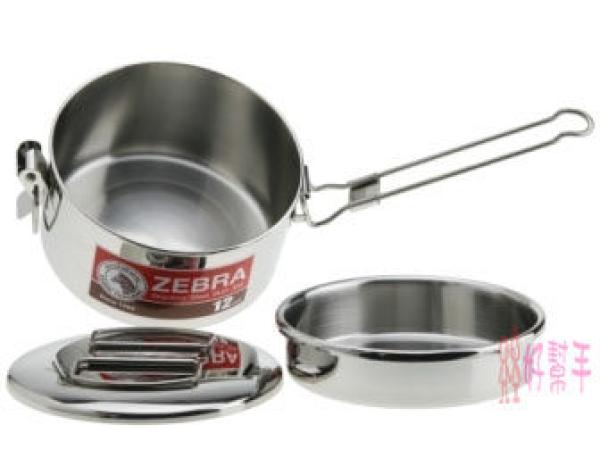 斑馬 兩用圓雙便當盒 12CM-白鐵便當盒.不鏽鋼飯盒